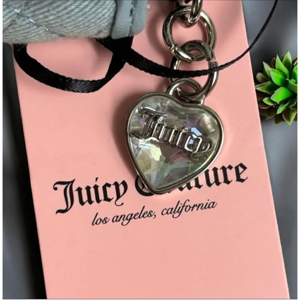 NWT Juicy Couture Large Quilted Zip Around Light Washed Blue Denim Bow Wallet